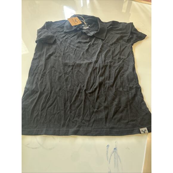 Men's 100% Merino Wool Polo Shirt, Short Sleeve Breathable - Black - Picture 9 of 10